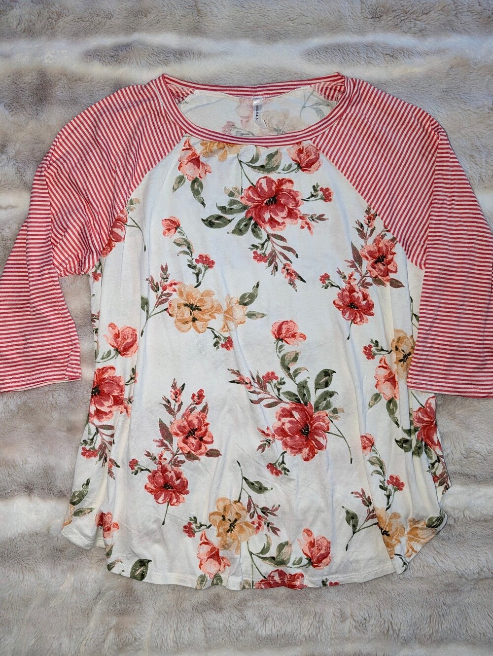 EMERALD Floral & Striped Raglan Sleeve Top Plus Size 2X